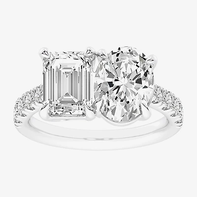 Signature By Modern Bride (G-H / Si1-Si2) Womens 4 3/8 Ct. T.W. Lab Grown White Diamond 14K Gold Oval Side Stone Engagement Ring