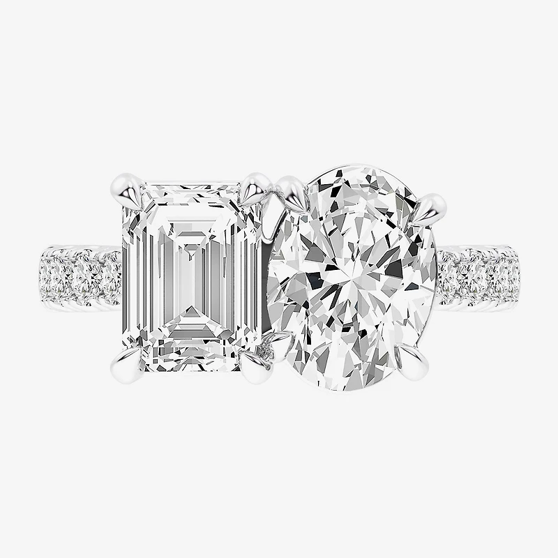 Signature By Modern Bride (G-H / Si1-Si2) Womens 4 3/8 Ct. T.W. Lab Grown White Diamond 14K Gold Oval Side Stone Engagement Ring