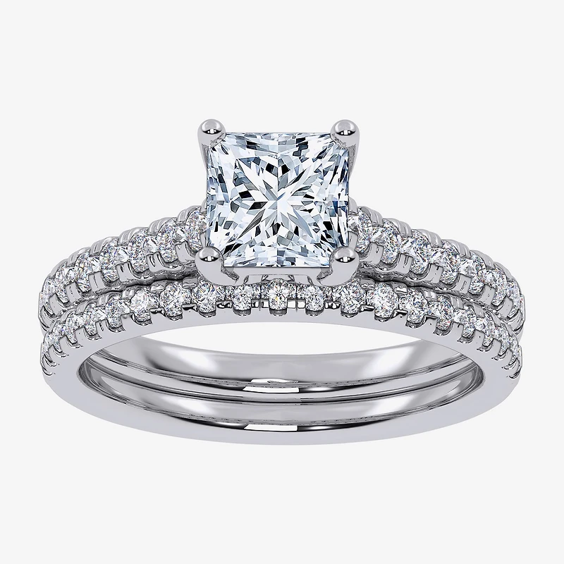 (H-I / Si2-I1) Womens 1 1/2 CT. T.W. Lab Grown White Diamond 10K or 14K Gold Side Stone Bridal Set