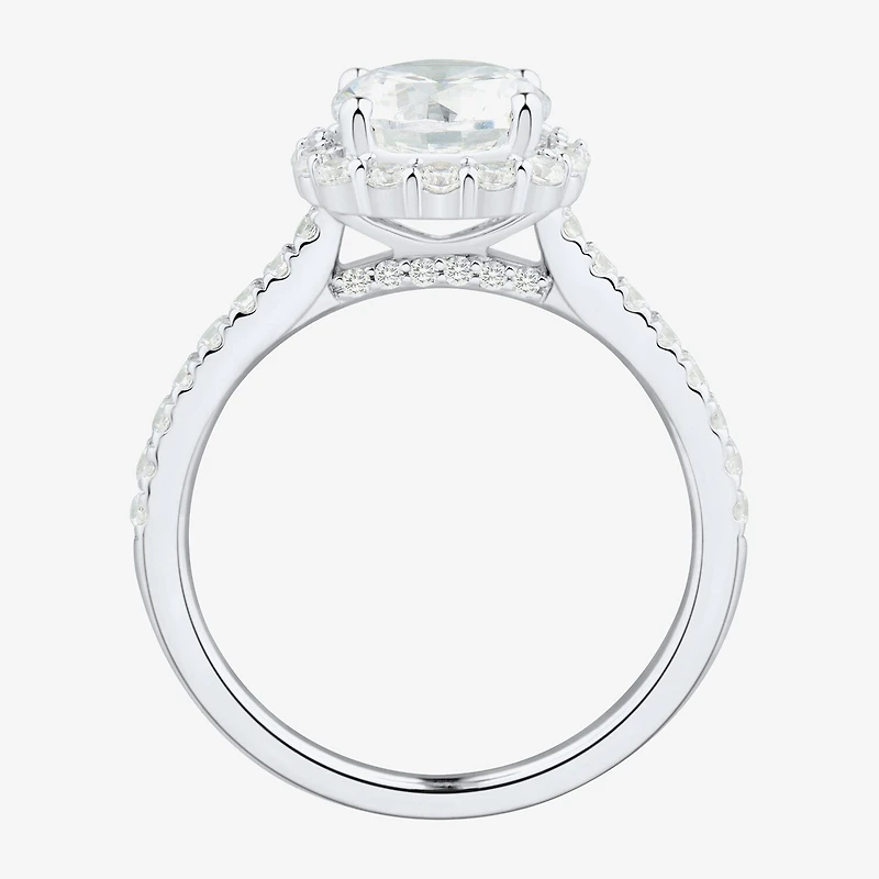 (H-I / Si1-Si2) Womens 2 CT. T.W. Lab Grown White Diamond 10K Gold Round Side Stone Halo Engagement Ring