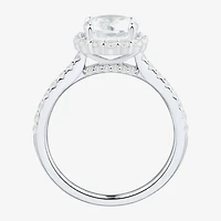 (H-I / Si1-Si2) Womens 2 CT. T.W. Lab Grown White Diamond 10K Gold Round Side Stone Halo Engagement Ring