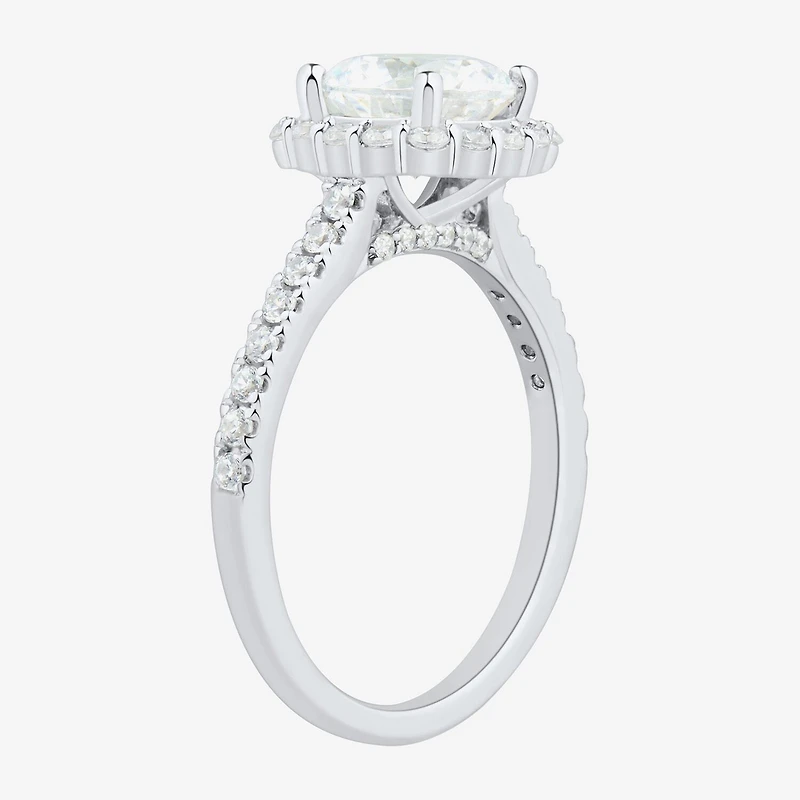 (H-I / Si1-Si2) Womens 2 CT. T.W. Lab Grown White Diamond 10K Gold Round Side Stone Halo Engagement Ring
