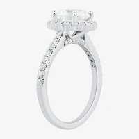 (H-I / Si1-Si2) Womens 2 CT. T.W. Lab Grown White Diamond 10K Gold Round Side Stone Halo Engagement Ring