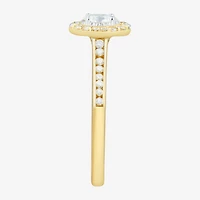 (H-I / Si1-Si2) Womens 1/2 CT. T.W. Lab Grown White Diamond 10K Gold Oval Side Stone Halo Engagement Ring
