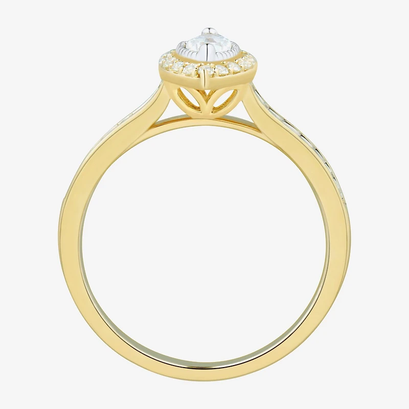 (H-I / Si1-Si2) Womens 1/2 CT. T.W. Lab Grown White Diamond 10K Gold Marquise Side Stone Halo Engagement Ring