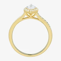 (H-I / Si1-Si2) Womens 1/2 CT. T.W. Lab Grown White Diamond 10K Gold Marquise Side Stone Halo Engagement Ring