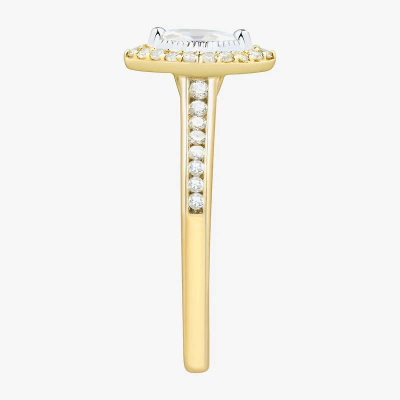 (H-I / Si1-Si2) Womens 1/2 CT. T.W. Lab Grown White Diamond 10K Gold Marquise Side Stone Halo Engagement Ring