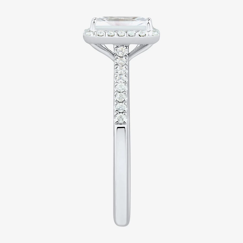 (H-I / Si1-Si2) Womens 1 1/4 CT. T.W. Lab Grown White Diamond 10K Gold Side Stone Halo Engagement Ring