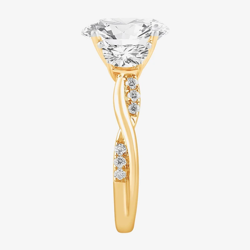 (G-H / Si1-Si2) Womens 4 CT. T.W. Lab Grown White Diamond 14K Gold Oval Side Stone Engagement Ring