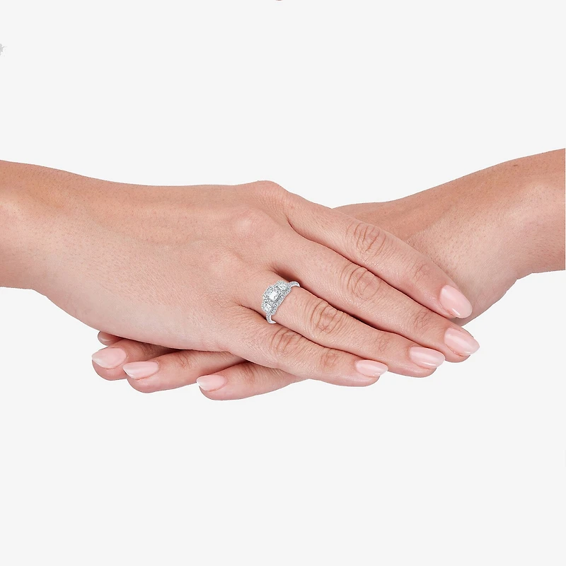 Love Lives Forever (H-I / Si1-Si2) Womens 1 CT. T.W. Lab Grown White Diamond 10K Gold Side Stone 3-Stone Engagement Ring