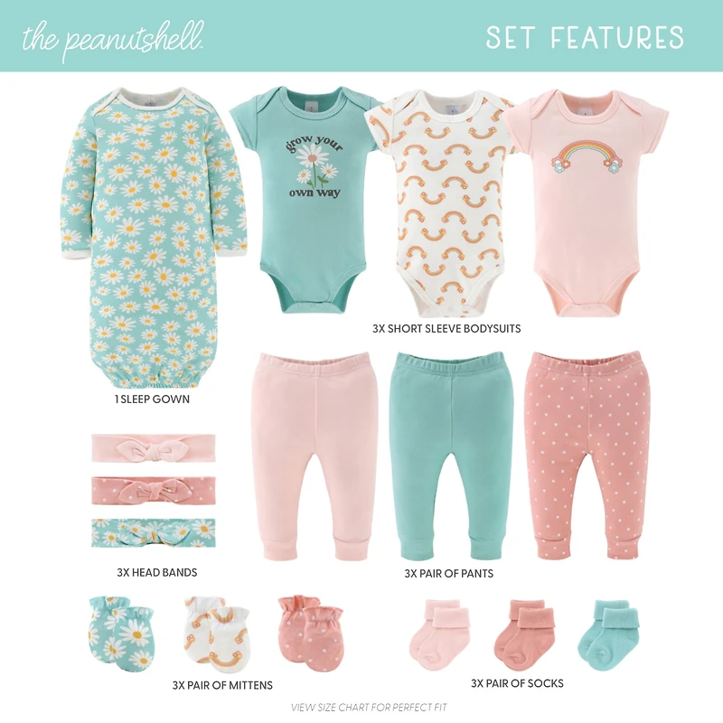 The Peanutshell Carefree Floral Nb-3m Baby Girls 16-pc. Baby Clothing Set