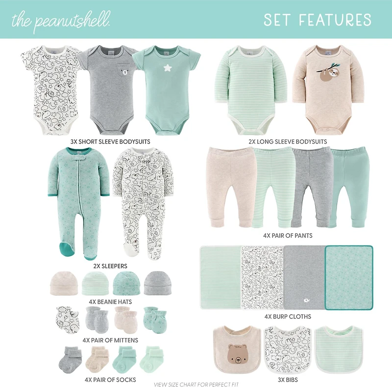 The Peanutshell 0-3 Month Baby Unisex 30-pc. Baby Clothing Set