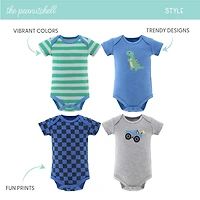 The Peanutshell Dino Truck Baby Boys Round Neck Short Sleeve 4-pc. Bodysuit