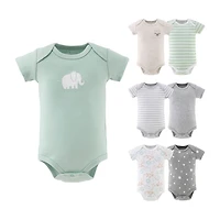 The Peanutshell Neutral Safari Baby Unisex Round Neck Short Sleeve 7-pc. Bodysuit