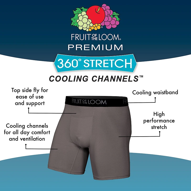 Fruit of the Loom 360 Stretch Cooling Channels Mens 4 Pack Boxer Briefs Sta4bb1j
