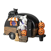 Glitzhome 9.25"Camperw/Ghost & Pumpkin & Cat Table Halloween Tabletop Decor