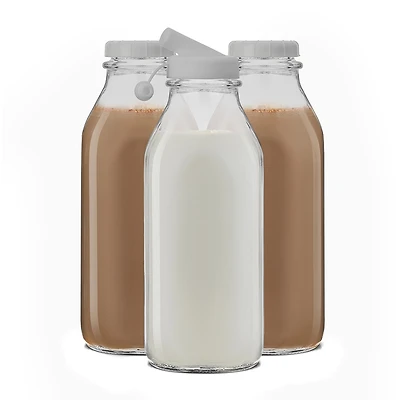 Joyjolt Glass Milk Bottles With Silicone Pour Lid Beverage Dispenser