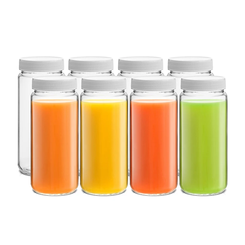 Joyjolt Glass Juice Bottles With Lids (White) 8-pc. Water Bottle