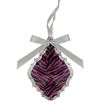 5.5'' Glittered Magenta Pink Zebra Print Teardrop Prism Christmas Ornament