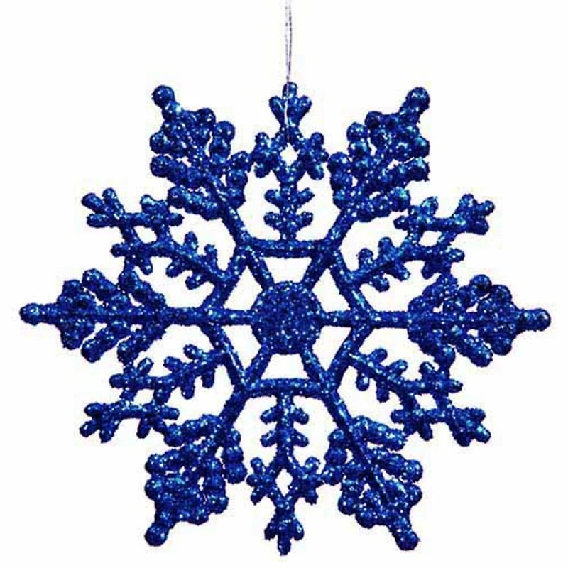 24ct Lavish Blue Glitter Snowflake Christmas Ornaments 4"