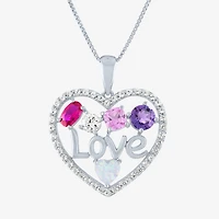 "Love" Womens Lab Created Sterling Silver Heart 18 Inch Pendant Necklace