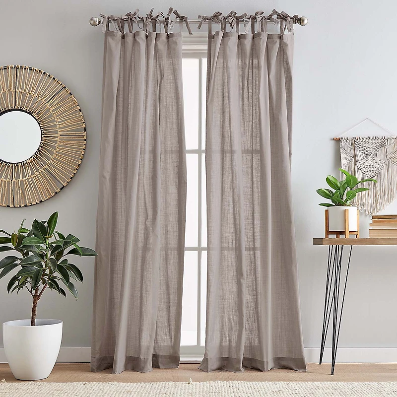 CHF 100% Cotton Tie Top Sheer Set of 2 Curtain Panel