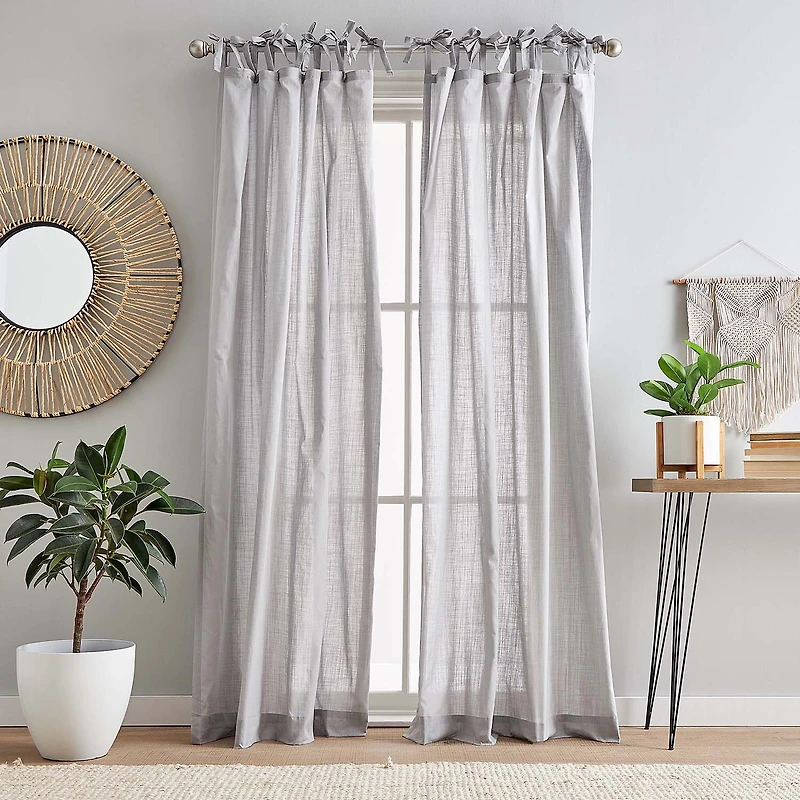CHF 100% Cotton Tie Top Sheer Set of 2 Curtain Panel