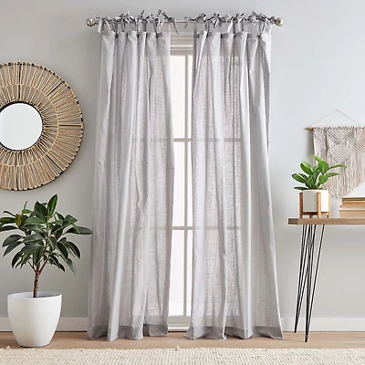 CHF 100% Cotton Tie Top Sheer Set of 2 Curtain Panel