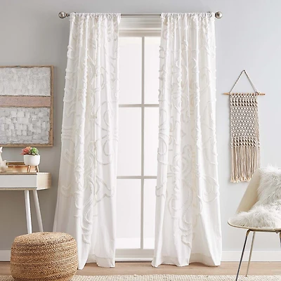 CHF Gates Tufted Chenille Rod Pocket Embroidered Light-Filtering Set of 2 Curtain Panel