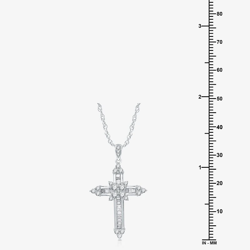 (H-I / I1) Womens 1 CT. T.W. Lab Grown White Diamond 10K Gold Cross 18 Inch Pendant Necklace