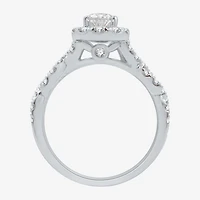 Signature By Modern Bride (H-I / I1) Womens 1 1/4 CT. T.W. Lab Grown White Diamond 10K Gold Pear Side Stone Halo Engagement Ring