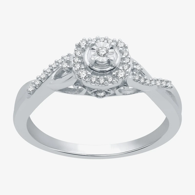 Promise My Love Womens 1/6 CT. T.W. Natural White Diamond Sterling Silver Round Side Stone Halo Ring