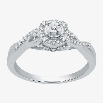 Promise My Love Womens 1/6 CT. T.W. Natural White Diamond Sterling Silver Round Side Stone Halo Ring