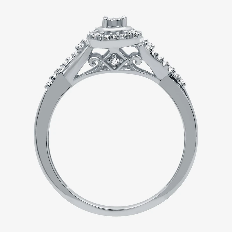 Promise My Love Womens 1/6 CT. T.W. Natural White Diamond Sterling Silver Round Side Stone Halo Ring