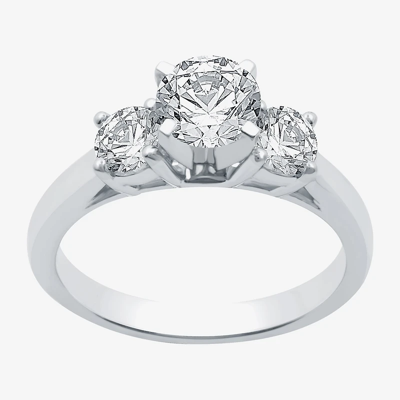 Love Lives Forever (H-I / Si1-Si2) Womens 1 1/2 CT. T.W. Lab Grown White Diamond 10K Gold Round 3-Stone Engagement Ring