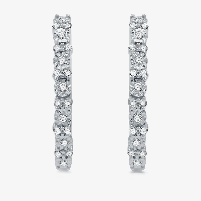 Womens 1/4 CT. T.W. Natural White Diamond Sterling Silver 19.9mm Hoop Earrings