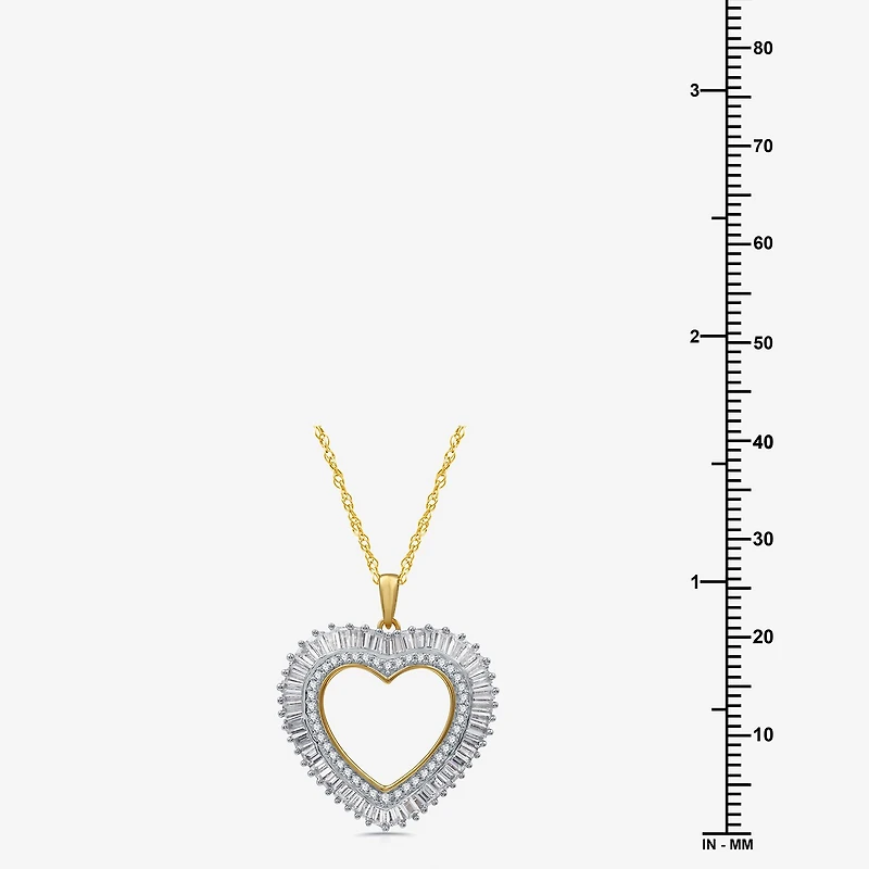 (H-I / I1) Womens 1 CT. T.W. Lab Grown White Diamond 14K Gold Over Silver Sterling Heart 18 Inch Pendant Necklace