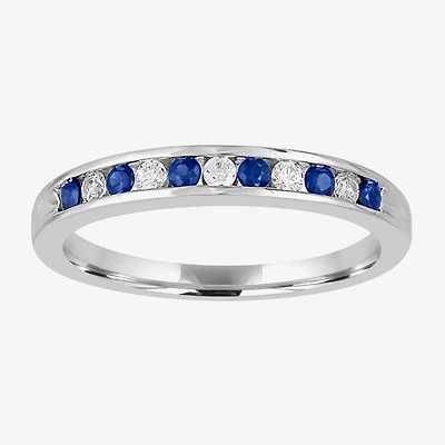 Modern Bride Gemstone Womens 2MM 1/8 CT. T.W. Genuine Blue Sapphire 10K Gold Wedding Band