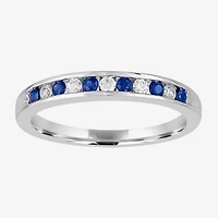 Modern Bride Gemstone Womens 2MM 1/8 CT. T.W. Genuine Blue Sapphire 10K Gold Wedding Band