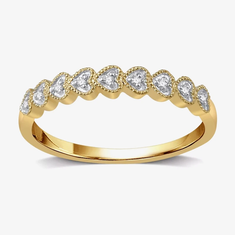 Womens Diamond Accent Natural White 10K Gold Heart Wedding Band