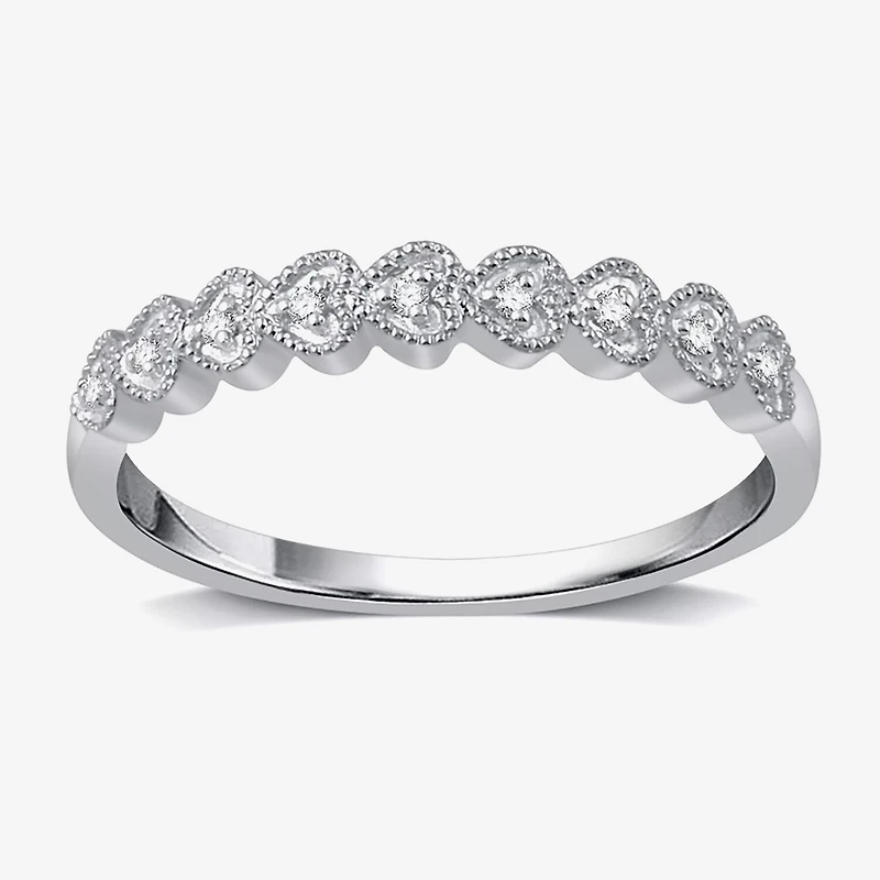 Womens Diamond Accent Natural White 10K Gold Heart Wedding Band