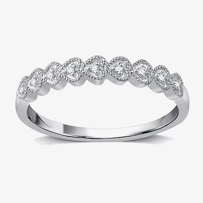 Womens Diamond Accent Natural White 10K Gold Heart Wedding Band