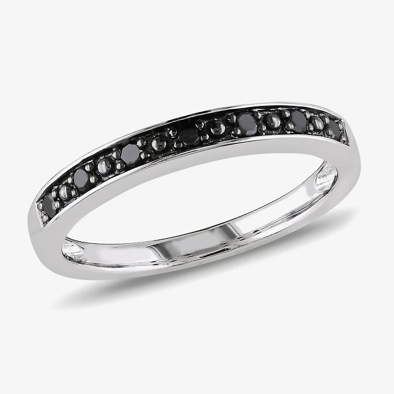 Midnight Black Womens 2MM 1/10 CT. T.W. Natural Diamond Sterling Silver Wedding Band