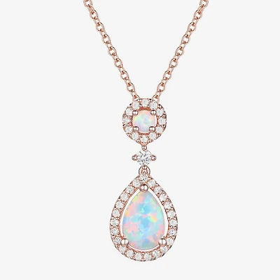Womens Gemstone 14K Rose Gold Over Silver Pear Pendant Necklace
