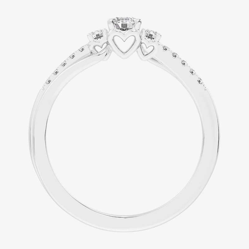 G-H / Si1-Si2) Womens 1/3 CT. T.W. Lab Grown White Diamond Sterling Silver Side Stone 3-Stone Promise Ring