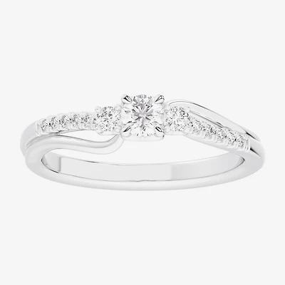 G-H / Si1-Si2) Womens 1/3 CT. T.W. Lab Grown White Diamond Sterling Silver Side Stone 3-Stone Promise Ring