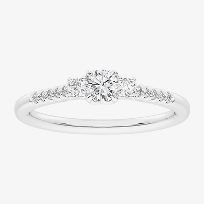 G-H / Si1-Si2) Womens 1/3 CT. T.W. Lab Grown White Diamond Sterling Silver Side Stone 3-Stone Promise Ring