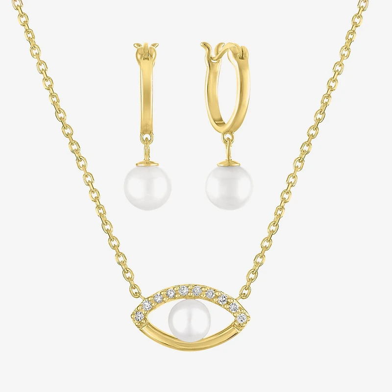 Diamond Addiction (G-H / Si2-I1) Womens Accent Lab Grown White Cultured Freshwater Pearl 14K Gold Over Silver Sterling Evil Eye 2-pc. Jewelry Set