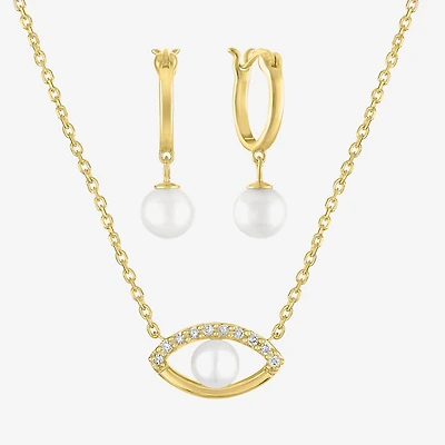 Diamond Addiction (G-H / Si2-I1) Womens Accent Lab Grown White Cultured Freshwater Pearl 14K Gold Over Silver Sterling Evil Eye 2-pc. Jewelry Set