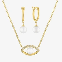 Diamond Addiction (G-H / Si2-I1) Womens Accent Lab Grown White Cultured Freshwater Pearl 14K Gold Over Silver Sterling Evil Eye 2-pc. Jewelry Set